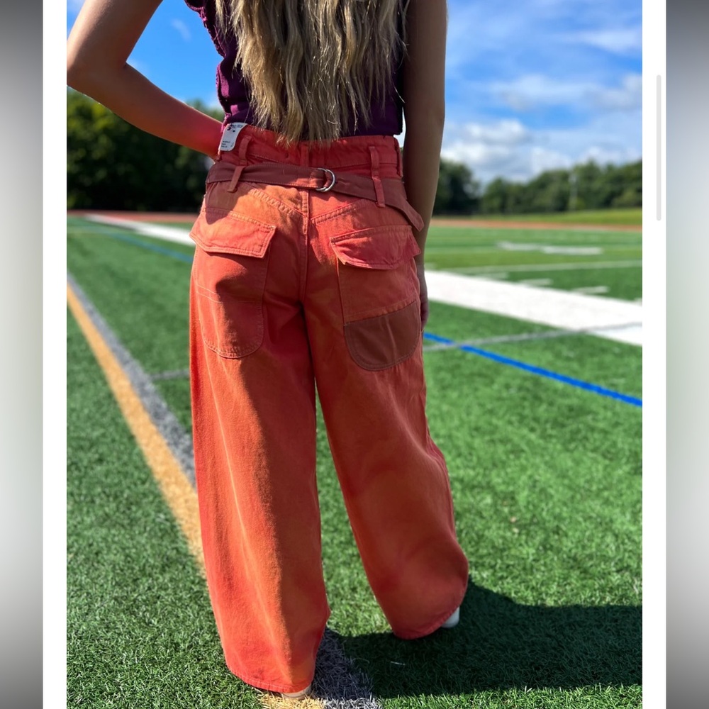 NWT FREE PEOPLE Waterfalls Baggy Wide-Leg Jeans - Oklahoma Sun 25 short